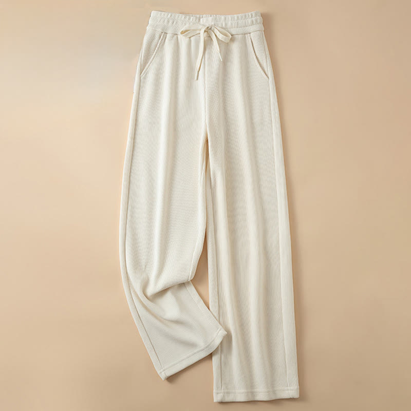 Buddha Stones Women's Fall Pure Color Wide Leg Cotton Pants With Pockets - OldLace - US14，UK/AU18，EU46 (4XL) - image 14