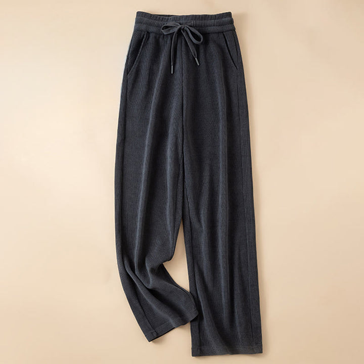 Buddha Stones Women's Fall Pure Color Wide Leg Cotton Pants With Pockets - MidnightBlue - US14，UK/AU18，EU46 (4XL) - image 0