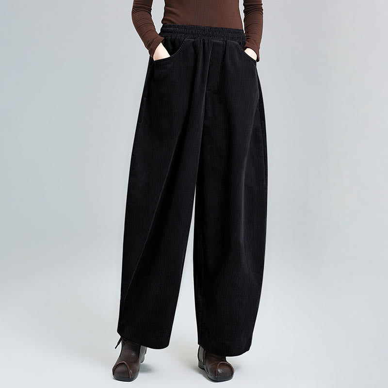 Buddha Stones Women's Fall Plain Ankle-Length Simple Design Corduroy Cotton Pants With Pockets - Black - US8-10，UK/AU12-14，EU40-42 (2XL) - image 0