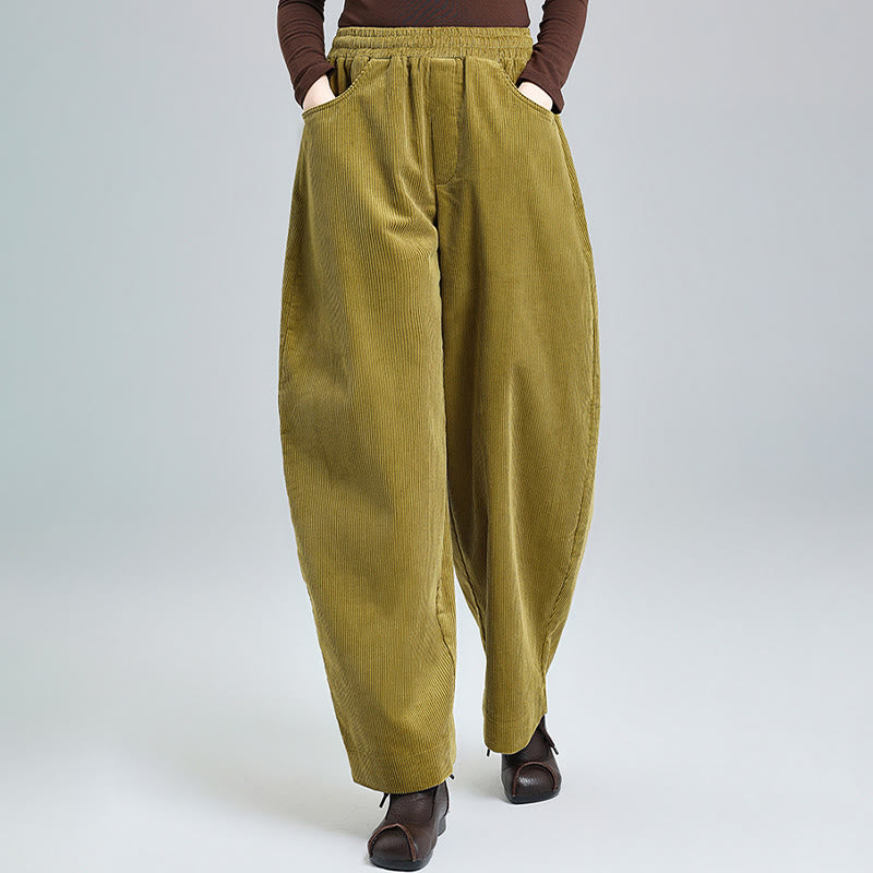 Buddha Stones Women's Fall Plain Ankle-Length Simple Design Corduroy Cotton Pants With Pockets - image 8