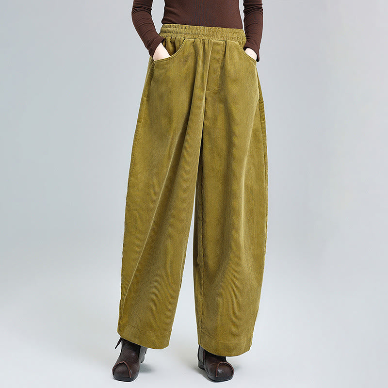 Buddha Stones Women's Fall Plain Ankle-Length Simple Design Corduroy Cotton Pants With Pockets - Goldenrod - US8-10，UK/AU12-14，EU40-42 (2XL) - image 7