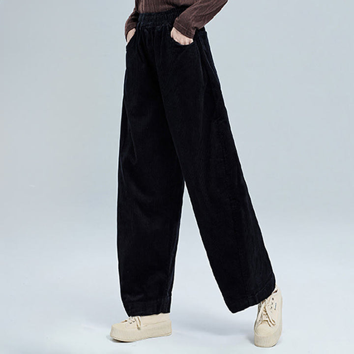 Buddha Stones Women's Fall Plain Ankle-Length Simple Design Corduroy Pants With Pockets - image 3