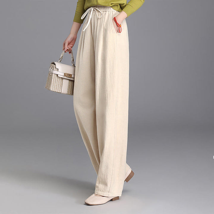 Buddha Stones Women's Casual Vintage Plain Drawstring Carrot Design Cotton Linen Pants With Pockets - image 2