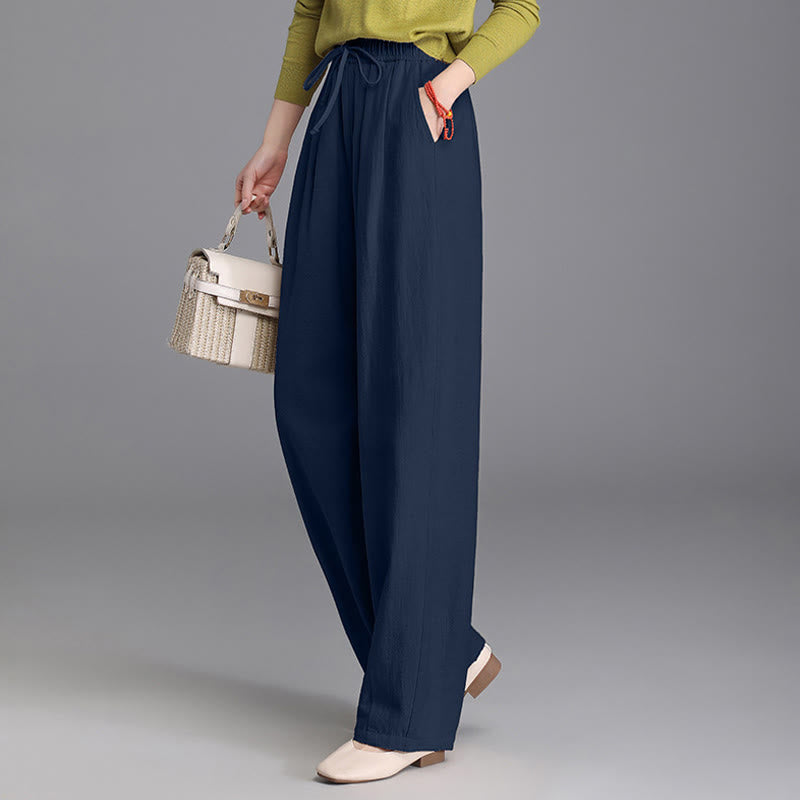 Buddha Stones Women's Casual Vintage Plain Drawstring Carrot Design Cotton Linen Pants With Pockets - image 22