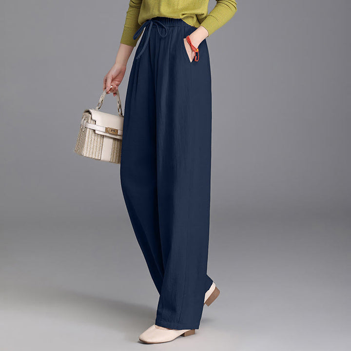 Buddha Stones Women's Casual Vintage Plain Drawstring Carrot Design Cotton Linen Pants With Pockets - image 22