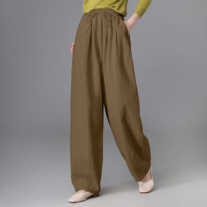 Buddha Stones Women's Casual Vintage Plain Drawstring Carrot Design Cotton Linen Pants With Pockets - image 15