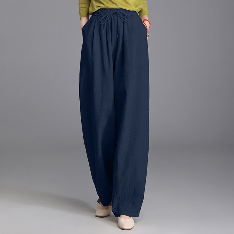 Buddha Stones Women's Casual Vintage Plain Drawstring Carrot Design Cotton Linen Pants With Pockets - image 19