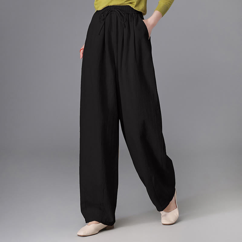 Buddha Stones Women's Casual Vintage Plain Drawstring Carrot Design Cotton Linen Pants With Pockets - image 9