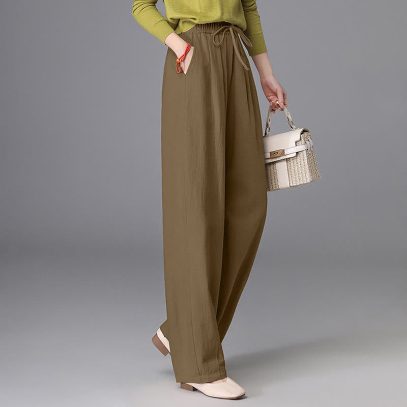 Buddha Stones Women's Casual Vintage Plain Drawstring Carrot Design Cotton Linen Pants With Pockets - image 17