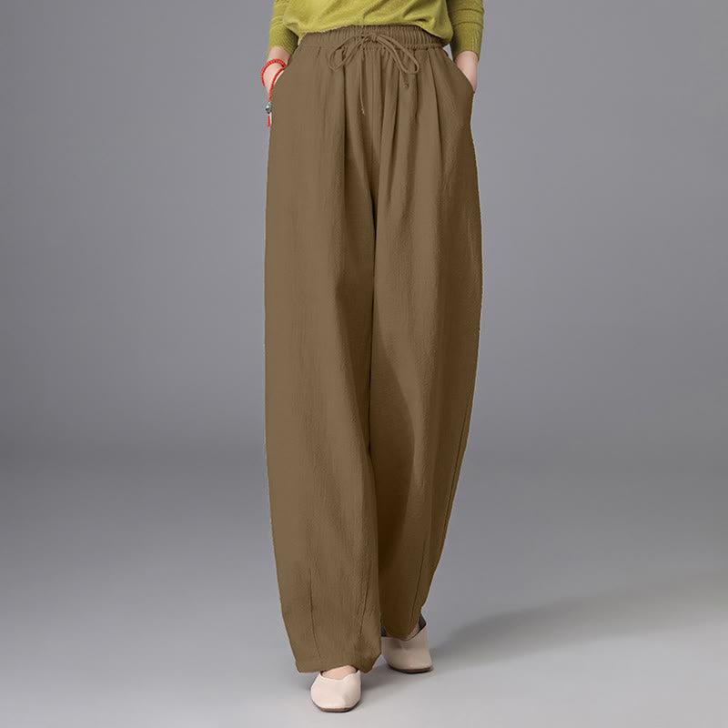 Buddha Stones Women's Casual Vintage Plain Drawstring Carrot Design Cotton Linen Pants With Pockets - image 14