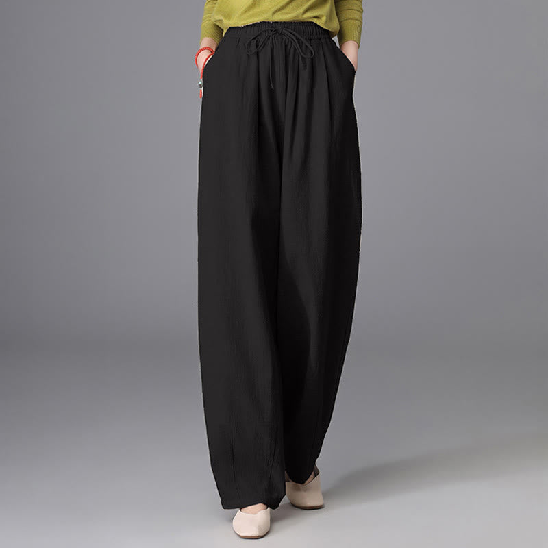Buddha Stones Women's Casual Vintage Plain Drawstring Carrot Design Cotton Linen Pants With Pockets - image 11