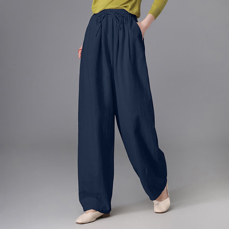 Buddha Stones Women's Casual Vintage Plain Drawstring Carrot Design Cotton Linen Pants With Pockets - image 20