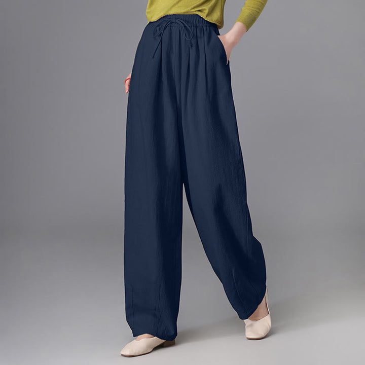 Buddha Stones Women's Casual Vintage Plain Drawstring Carrot Design Cotton Linen Pants With Pockets - image 20