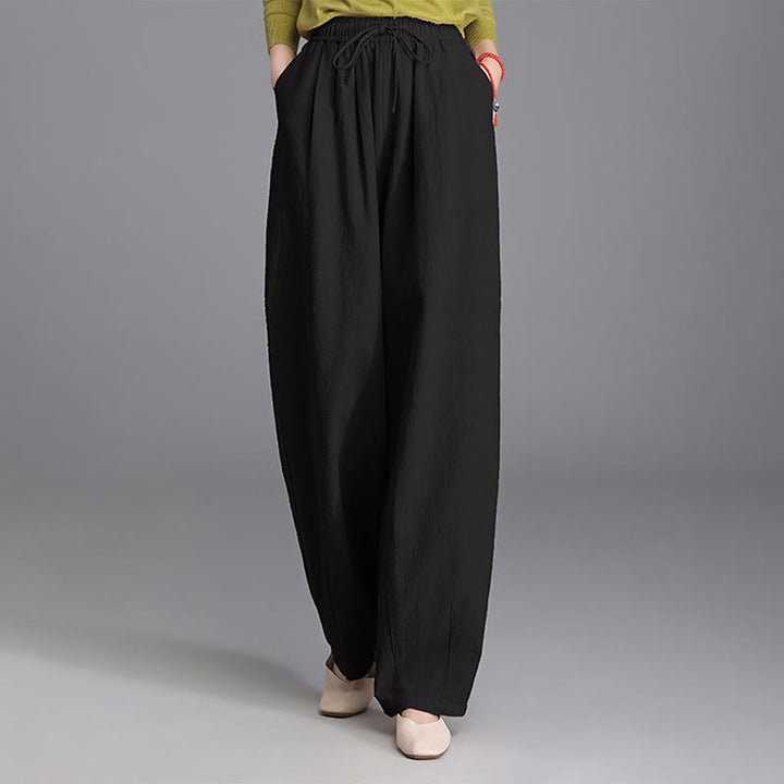 Buddha Stones Women's Casual Vintage Plain Drawstring Carrot Design Cotton Linen Pants With Pockets - image 8