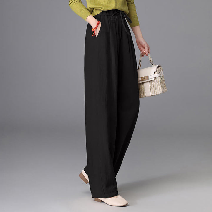 Buddha Stones Women's Casual Vintage Plain Drawstring Carrot Design Cotton Linen Pants With Pockets - image 12