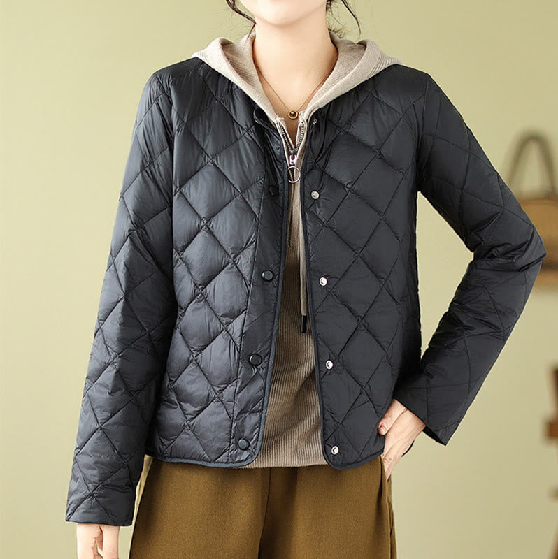 Buddha Stones Women's Fall Long Sleeve Diamond Quilted Design Cotton Thermal Jacket With Pockets - image 17