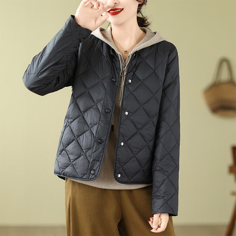 Buddha Stones Women's Fall Long Sleeve Diamond Quilted Design Cotton Thermal Jacket With Pockets - Black - US8-10，UK/AU12-14，EU40-42 (2XL) - image 13