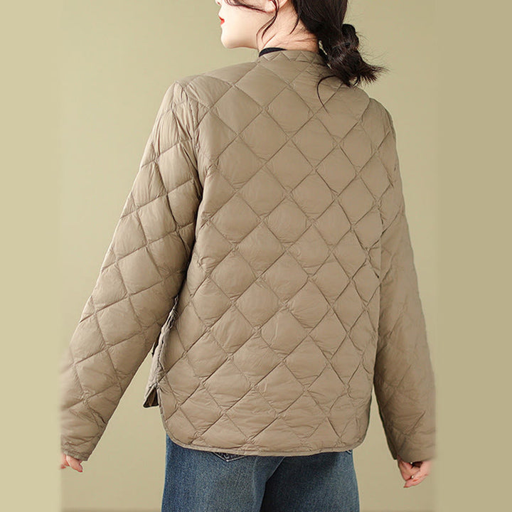 Buddha Stones Women's Fall Long Sleeve Diamond Quilted Design Cotton Thermal Jacket With Pockets - image 7