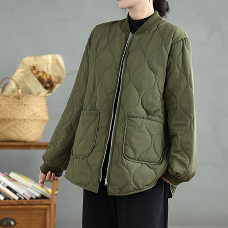 Buddha Stones Women's Plain Zipper Design Cotton Long Sleeve Jacket With Pockets - image 3