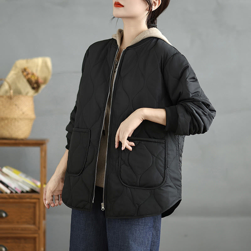 Buddha Stones Women's Plain Zipper Design Cotton Long Sleeve Jacket With Pockets - image 11