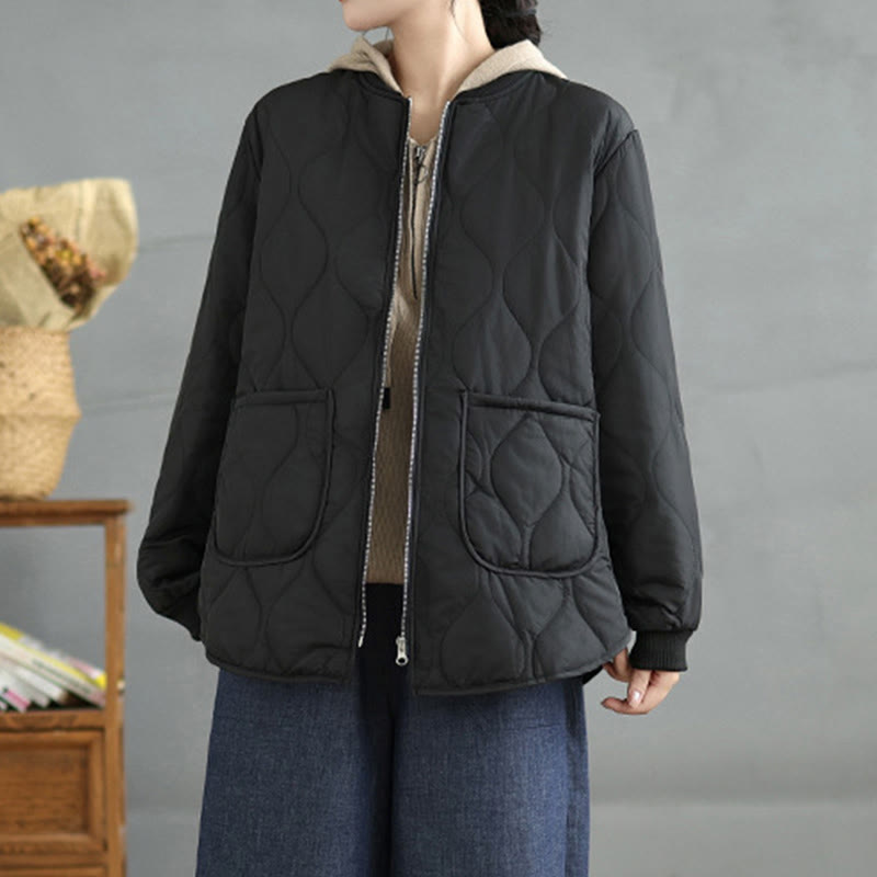 Buddha Stones Women's Plain Zipper Design Cotton Long Sleeve Jacket With Pockets - image 12