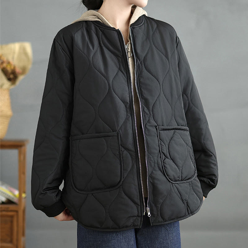 Buddha Stones Women's Plain Zipper Design Cotton Long Sleeve Jacket With Pockets - Black - US14，UK/AU18，EU46 (4XL) - image 10