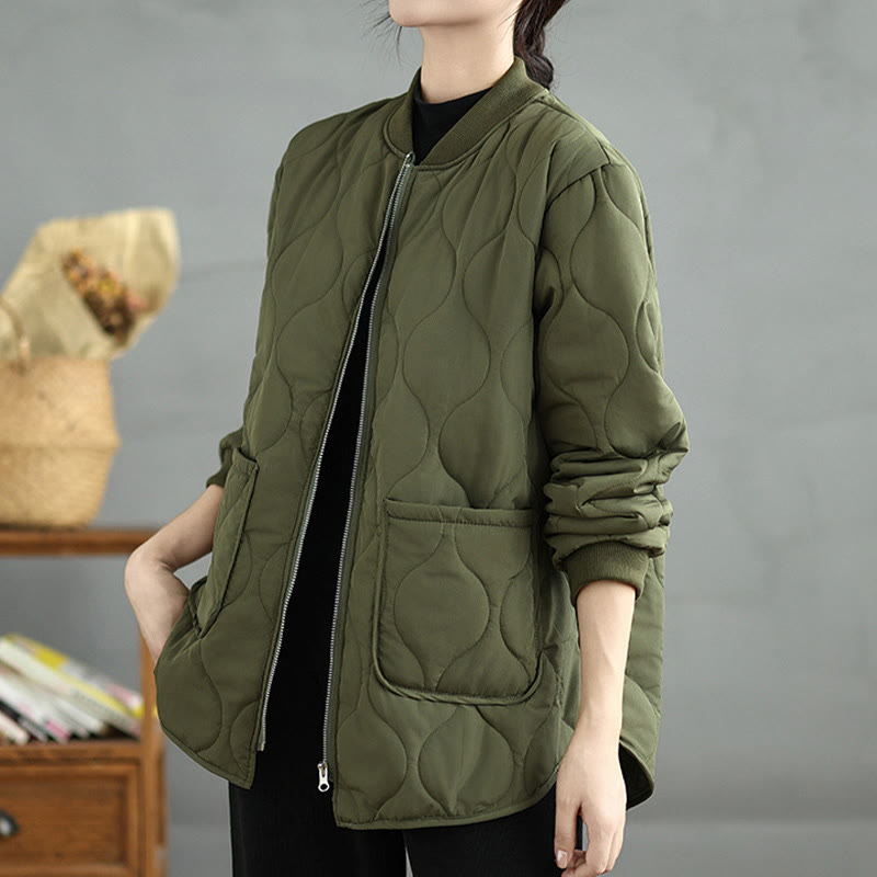 Buddha Stones Women's Plain Zipper Design Cotton Long Sleeve Jacket With Pockets - OliveDrab - US14，UK/AU18，EU46 (4XL) - image 0