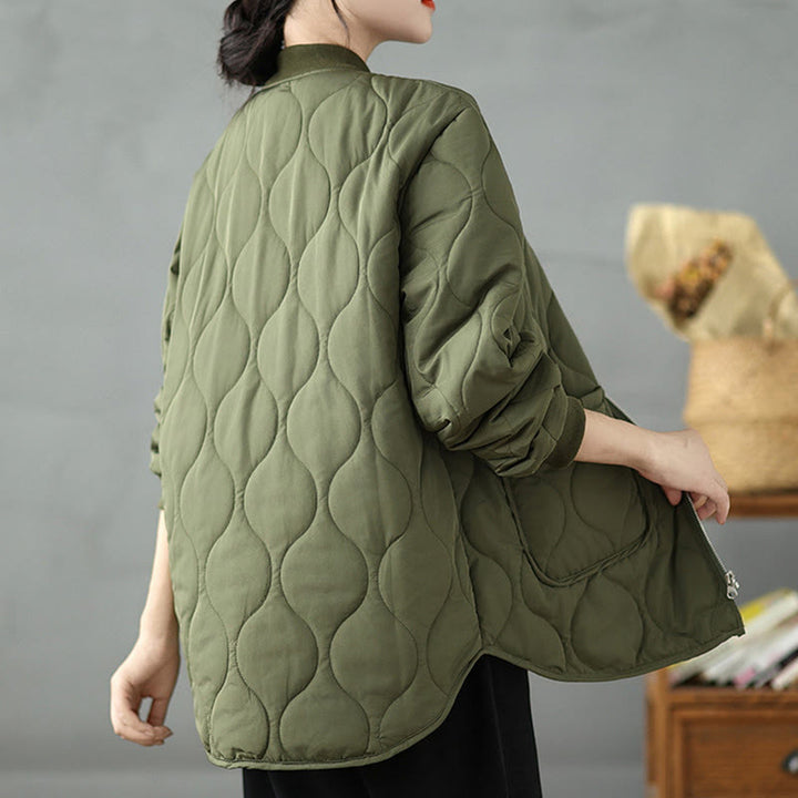 Buddha Stones Women's Plain Zipper Design Cotton Long Sleeve Jacket With Pockets - image 5