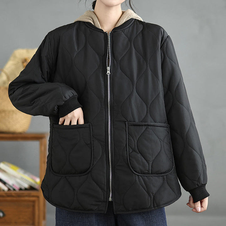 Buddha Stones Women's Plain Zipper Design Cotton Long Sleeve Jacket With Pockets - image 15