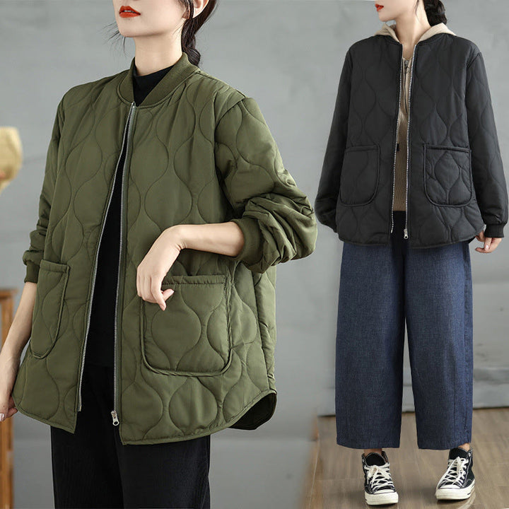 Buddha Stones Women's Plain Zipper Design Cotton Long Sleeve Jacket With Pockets - image 17