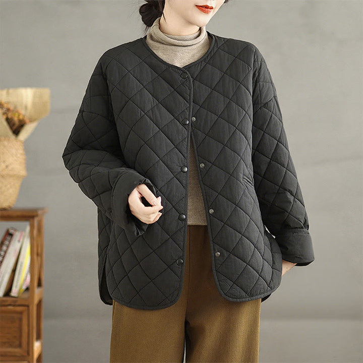 Buddha Stones Women's Buttons Design Cotton Thermal Diamond-quilted Long Sleeve Jacket With Pockets - Black - US14，UK/AU18，EU46 (2XL) - image 18