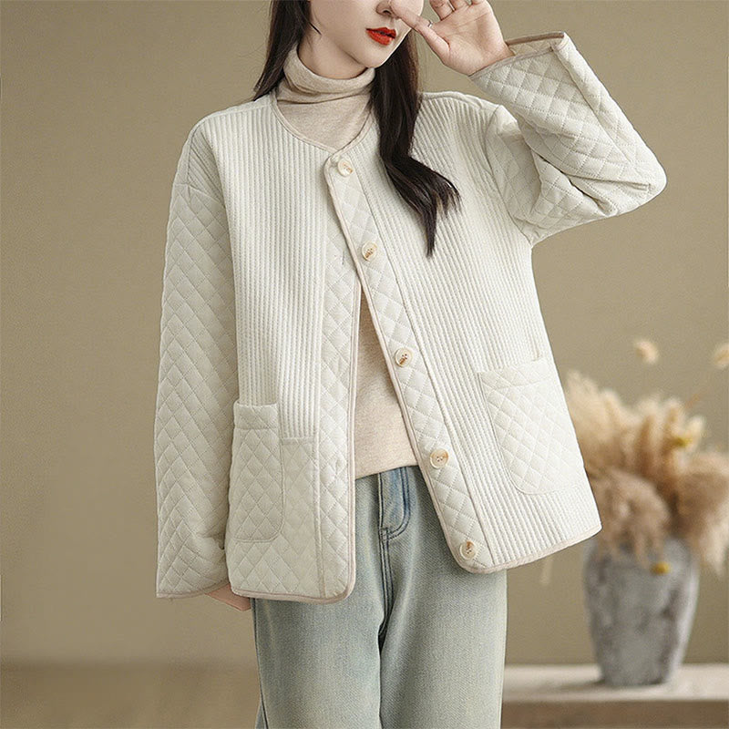 Buddha Stones Women's Vintage Buttons Simple Design Long Sleeve Cotton Jacket With Pockets - White - US12，UK/AU16，EU44 (2XL) - image 6