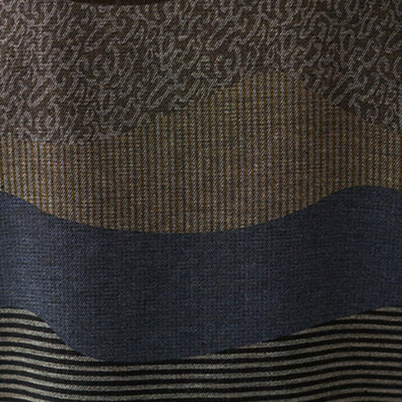 Buddha Stones Ethnic Printing Striped Pattern Long Sleeve Cotton Linen Midi Dress With Pockets - image 27