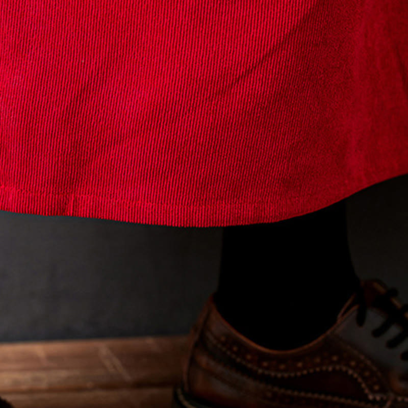 Buddha Stones Fall Buttons Design Long Sleeve Cotton Corduroy Midi Dress With Pockets - image 19