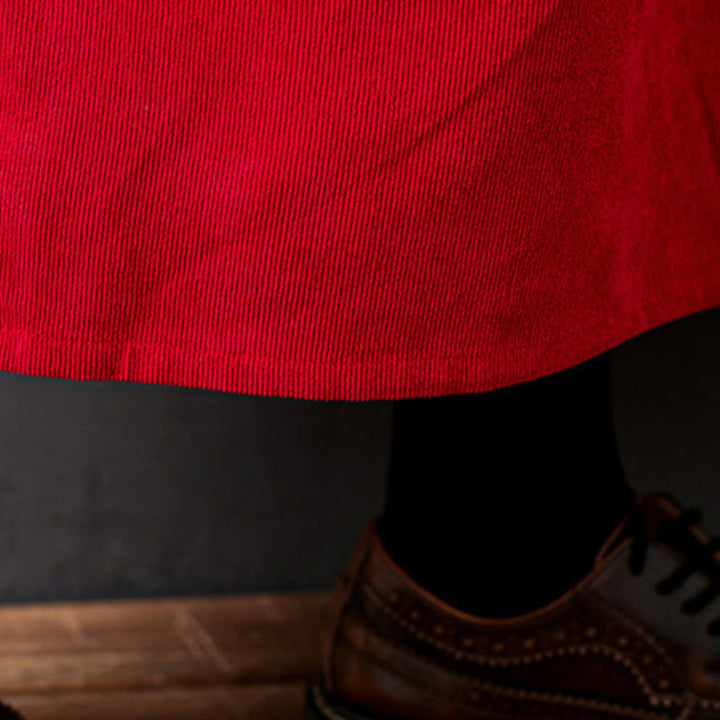 Buddha Stones Fall Buttons Design Long Sleeve Cotton Corduroy Midi Dress With Pockets - image 19