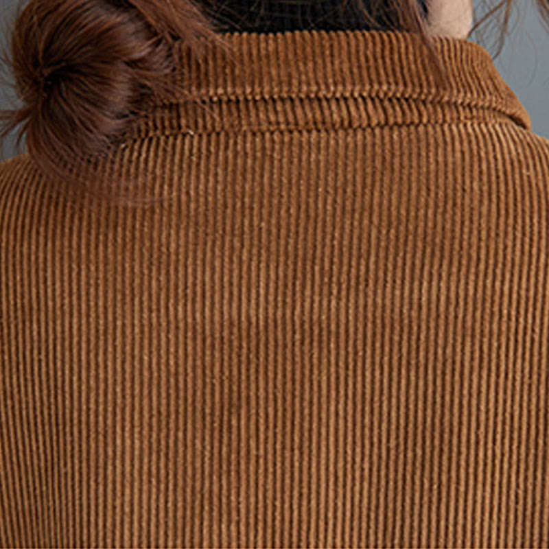 Buddha Stones Plain Buttons Long Sleeve Women's Cotton Corduroy Fleece-Lined Coat With Pockets - image 22