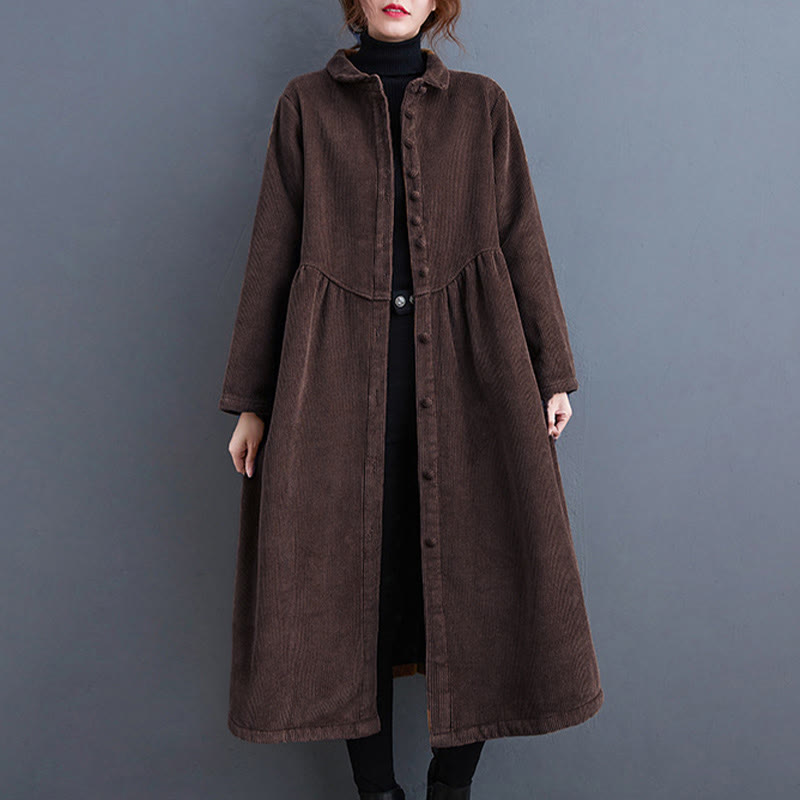 Buddha Stones Plain Buttons Long Sleeve Women's Cotton Corduroy Fleece-Lined Coat With Pockets - SaddleBrown - US8-10，UK/AU12-14，EU40-42 (2XL) - image 23