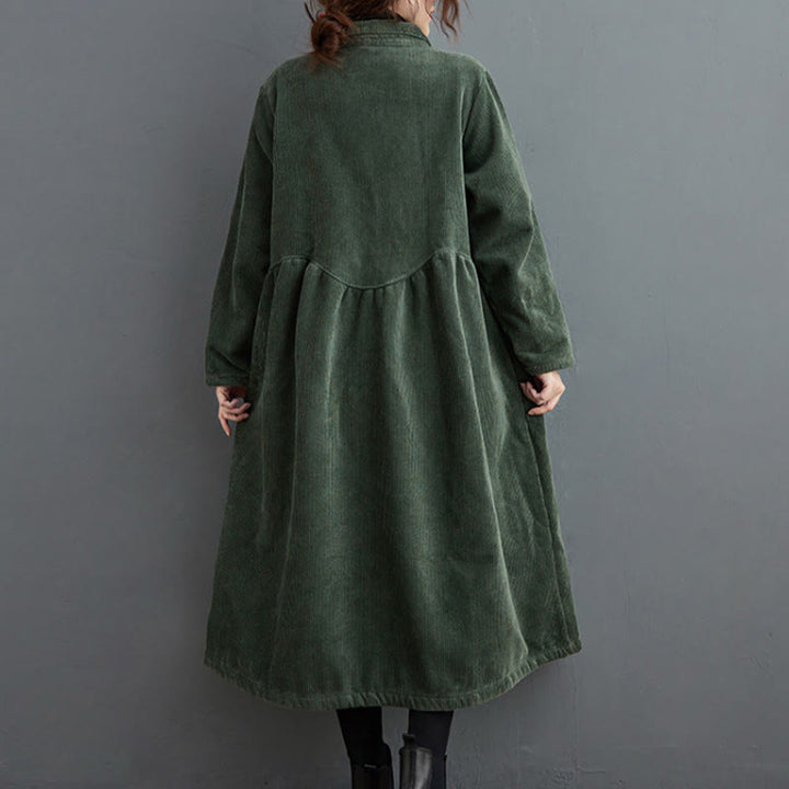 Buddha Stones Plain Buttons Long Sleeve Women's Cotton Corduroy Fleece-Lined Coat With Pockets - image 10