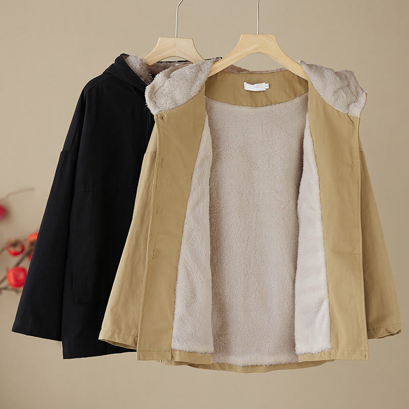 Buddha Stones Women's Plain Long Sleeve Hoodie Cotton Thermal Fleece-Lined Jacket With Pockets - image 13