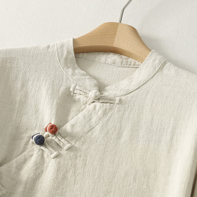 Buddha Stones Spring Diagonal Closure Frog Buttons Design Cotton Long Sleeve Midi Dress - image 8