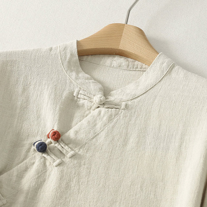 Buddha Stones Spring Diagonal Closure Frog Buttons Design Cotton Long Sleeve Midi Dress - image 8