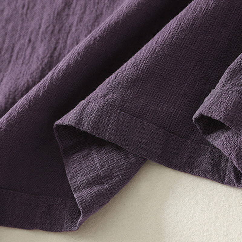 Buddha Stones Vintage Plain Frog Buttons Asymmetrical Design Long Sleeve Cotton Linen Midi Dress - image 15