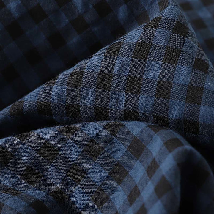 Buddha Stones Retro Contrasting Color Plaid Puff Long Sleeve Cotton Linen Midi Dress With Pockets - image 5