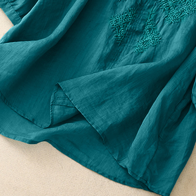 Buddha Stones V-Neck Lines Embroidery Women's Half Sleeve Shirt - image 3