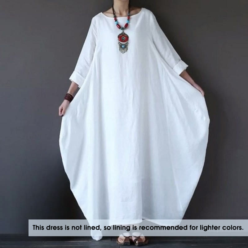 Buddha Stones Solid Color Three Quarter Sleeve Cotton Women's Maxi Dress - image 1