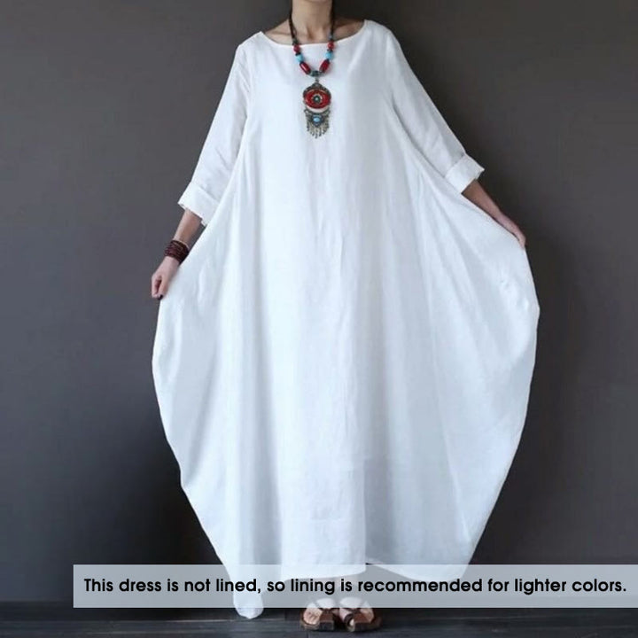 Buddha Stones Solid Color Three Quarter Sleeve Cotton Women's Maxi Dress - image 1
