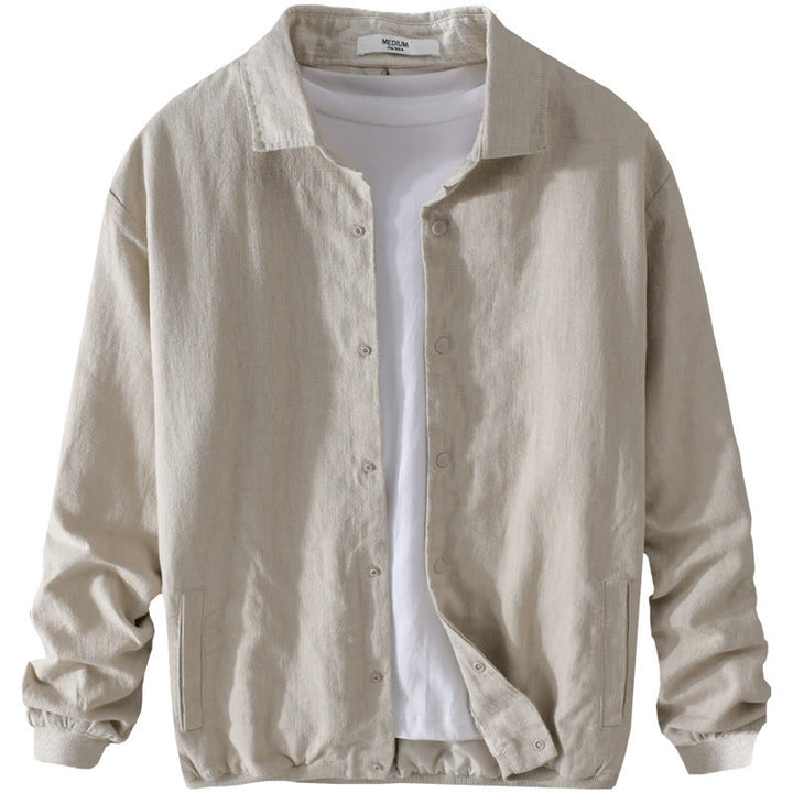 Buddha Stones Ribbed Long Sleeve Design Men's Cotton Linen Jacket Shirt With Pockets - image 7