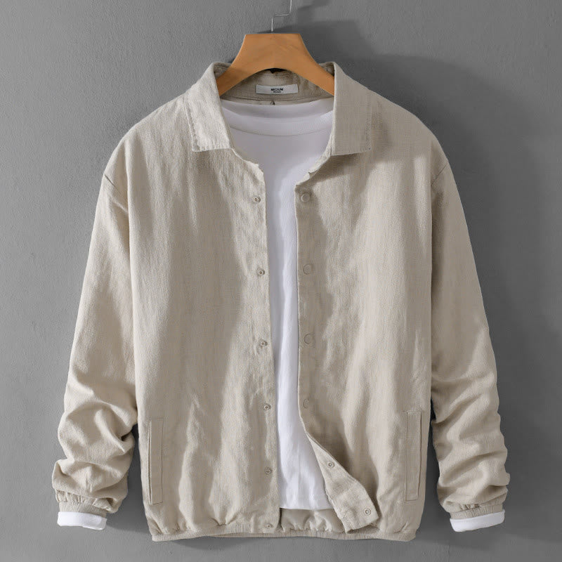 Buddha Stones Ribbed Long Sleeve Design Men's Cotton Linen Jacket Shirt With Pockets - Linen - US/UK/AU42，EU52 (3XL) - image 0