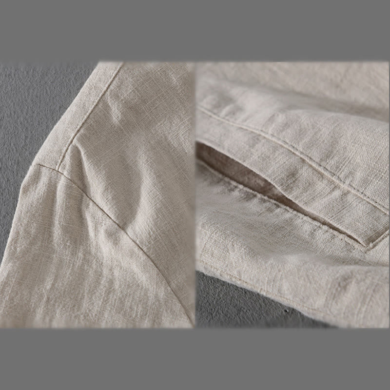 Buddha Stones Ribbed Long Sleeve Design Men's Cotton Linen Jacket Shirt With Pockets - image 6