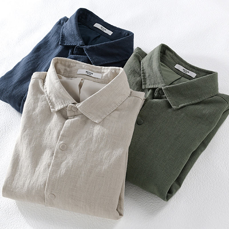 Buddha Stones Ribbed Long Sleeve Design Men's Cotton Linen Jacket Shirt With Pockets - image 17
